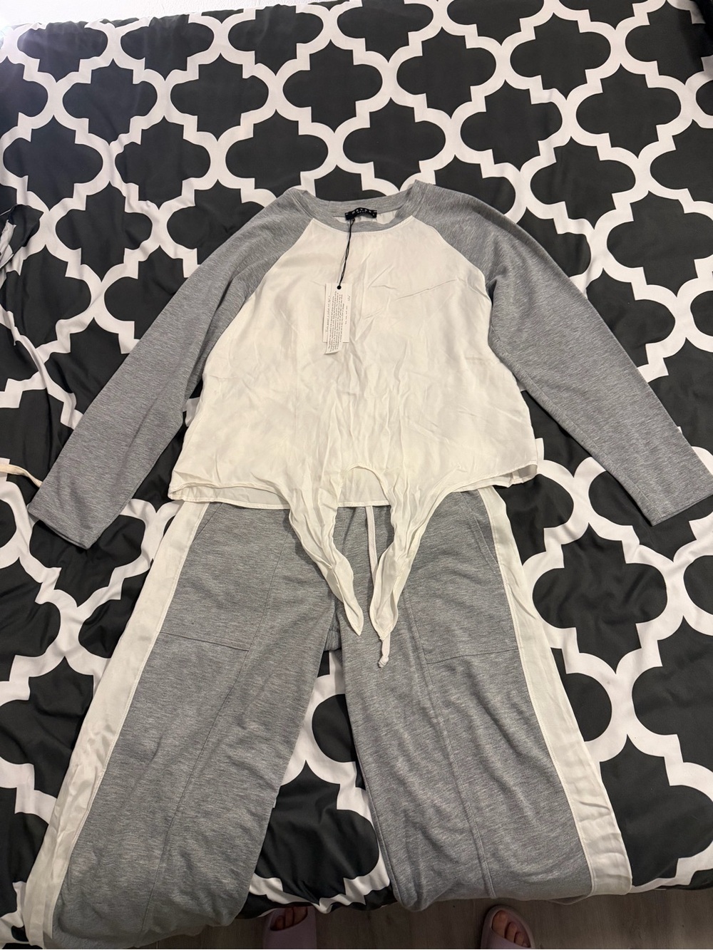 Maven West White & Grey Raglan Two-Piece Set